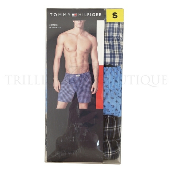 Tommy Hilfiger Boxers Men Small Blue Cotton Woven 3 Pairs Patterned, Plaid - Picture 1 of 3